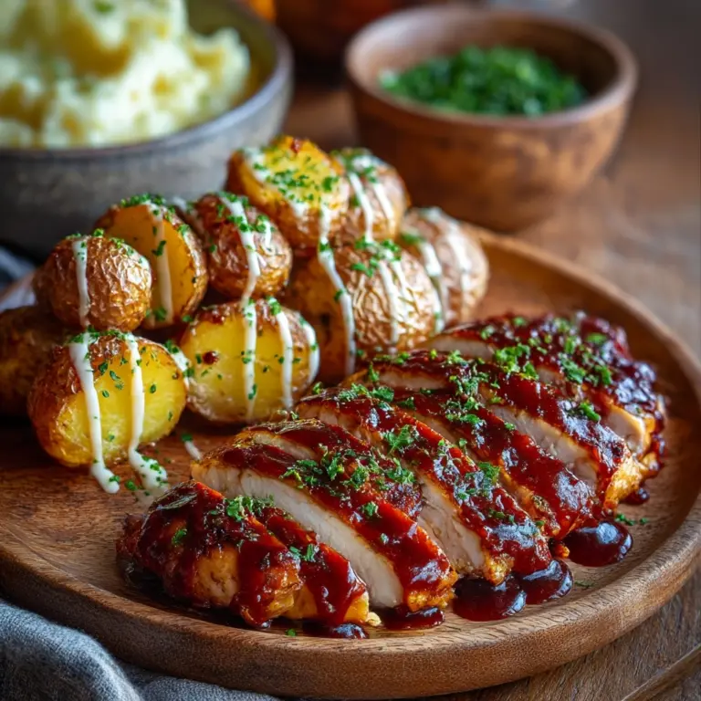 Honey Bbq Chicken & Creamy Garlic Parmesan Potatoes Recipe