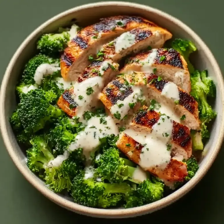 Grilled Chicken & Broccoli Bowls with Creamy Garlic Sauce Recipe
