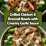 Grilled Chicken & Broccoli Bowls with Creamy Garlic Sauce Recipe
