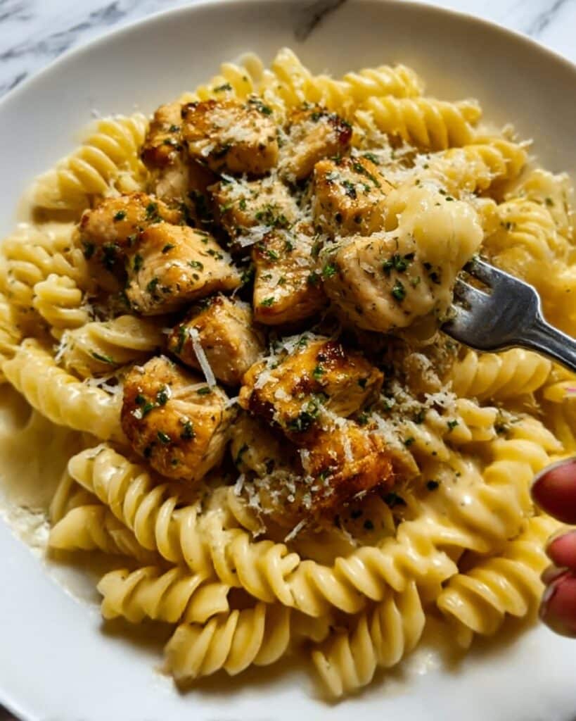 Twisted Pasta with Honey Garlic Chicken and Parmesan Cream Recipe