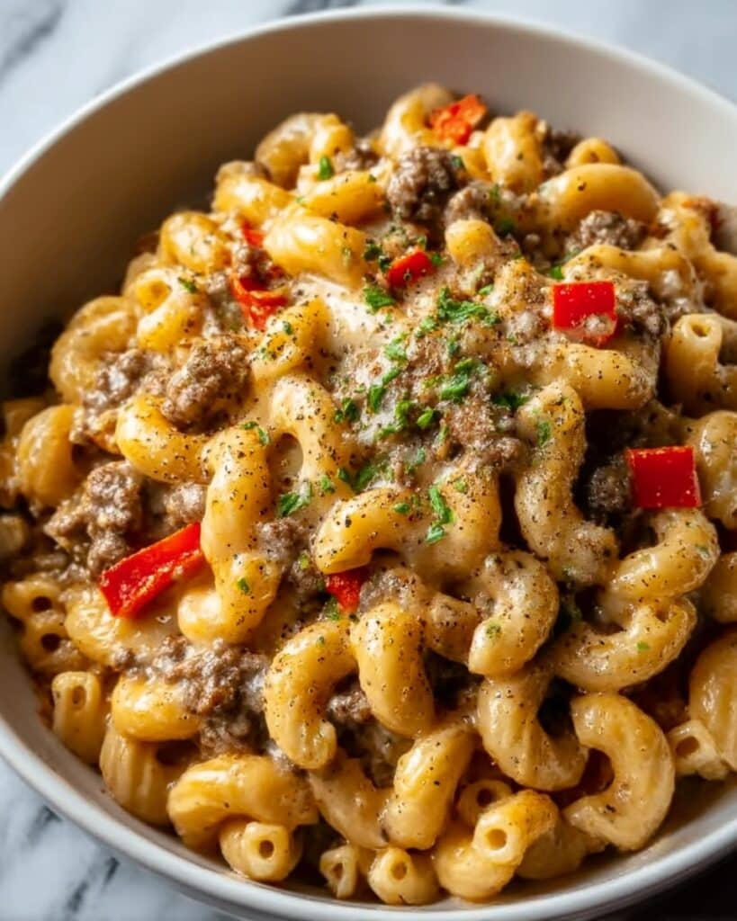 High-Protein Creamy Philly Cheesesteak Mac & Cheese Recipe
