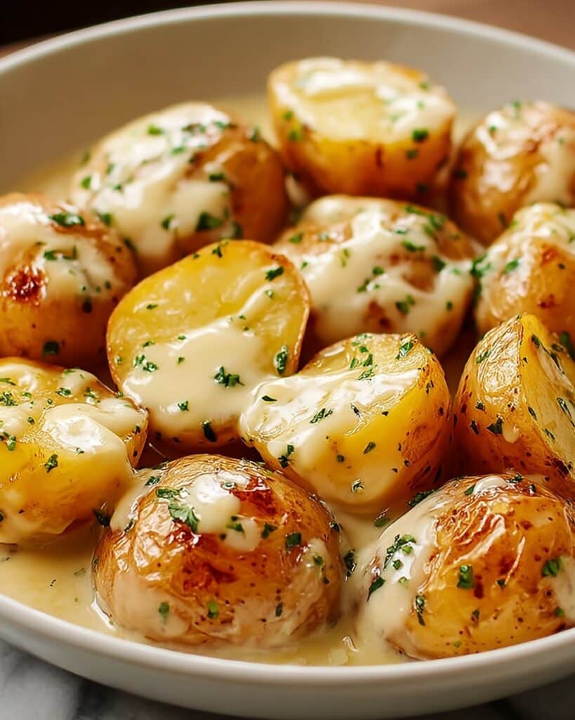 Irresistibly Creamy Garlic Sauce Baby Potatoes Recipe
