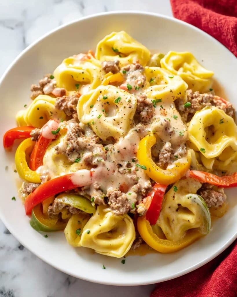 Crock Pot Cheesesteak Tortellini Recipe
