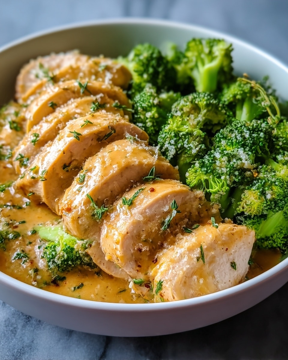 A close-up shows thin slices of cooked chicken breast arranged side by side in a white bowl, each piece covered with a smooth, rich orange sauce that looks creamy and slightly glossy. The chicken is light beige with tender texture visible in the meat fibers. On the right side, some fresh green cilantro leaves add a contrast in color and freshness. The background and surface are a white marbled texture. Photo taken with an iphone --ar 4:5 --v 7
