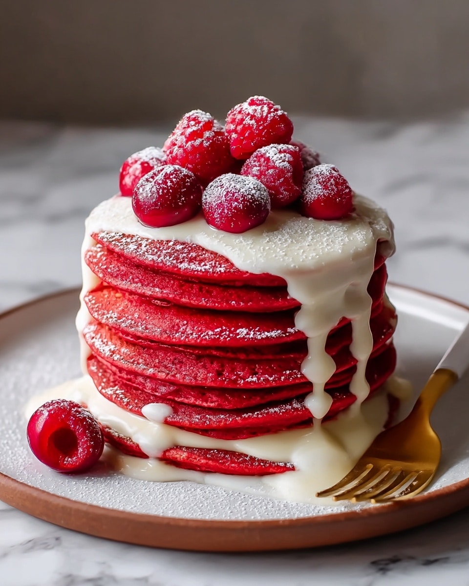 Fluffy Red Velvet Pancakes with Cream Cheese Glaze Recipe