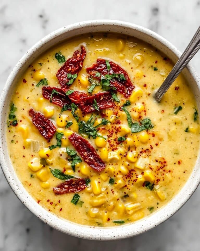 Sun Dried Tomato Corn Chowder with Crispy Goat Cheese Croutons Recipe