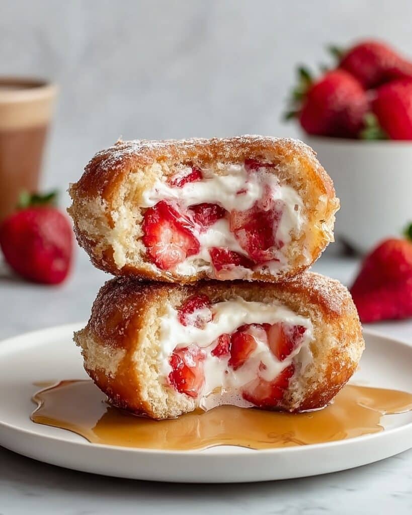 Strawberry Cream Stuffed Pancake Donut Stacks Recipe